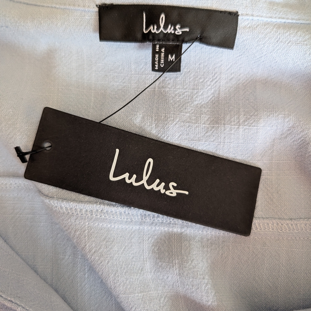 Lulus Womens Medium Sleeveless Button Down Blouse Blue NWT Preppy Academia - Picture 7 of 8